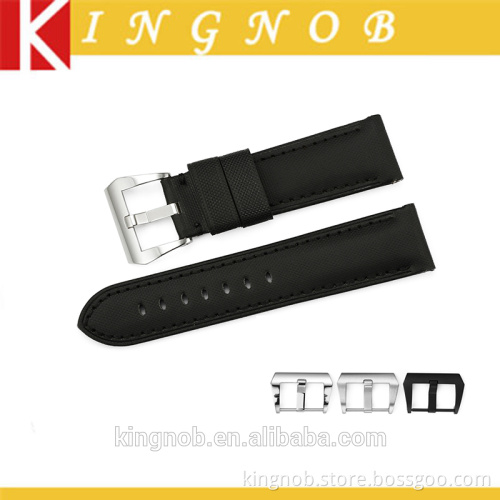 24mm Fabric Canvas Genuine Leather Watch Band Strap Pre-V Tang Buckle Style Padded Belt Strap